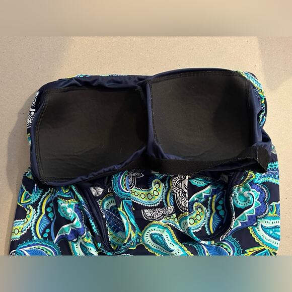 Lands end blue paisley tankini top size 10 molded cups shelf bra - Picture 7 of 8